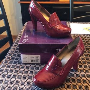 me Too patent red platform heels